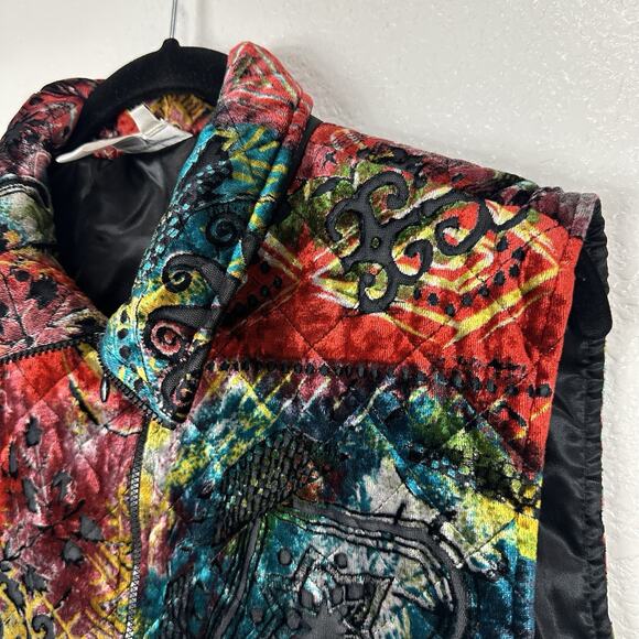 Coldwater Creek Vest Womens Medium Velvet Quilted Boho Art to Wear Zip Up - Picture 3 of 11